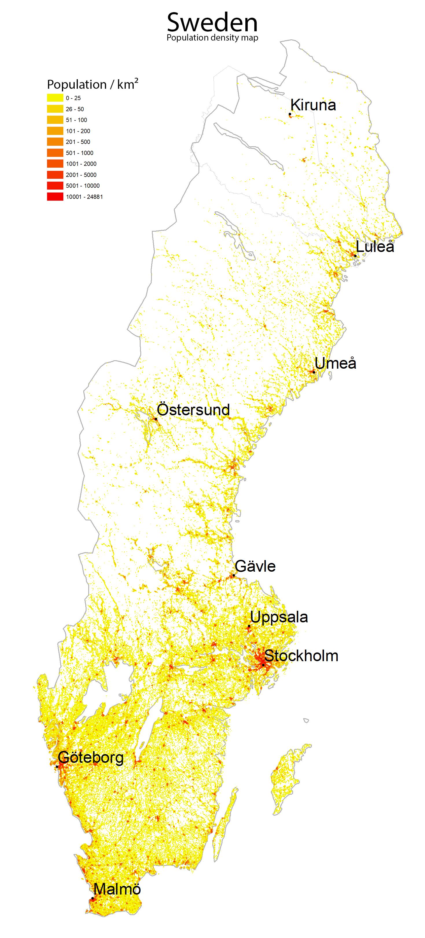 Befolkningst Thet Sverige Karta Karta   Sverige Befolkningstäthet Karta 