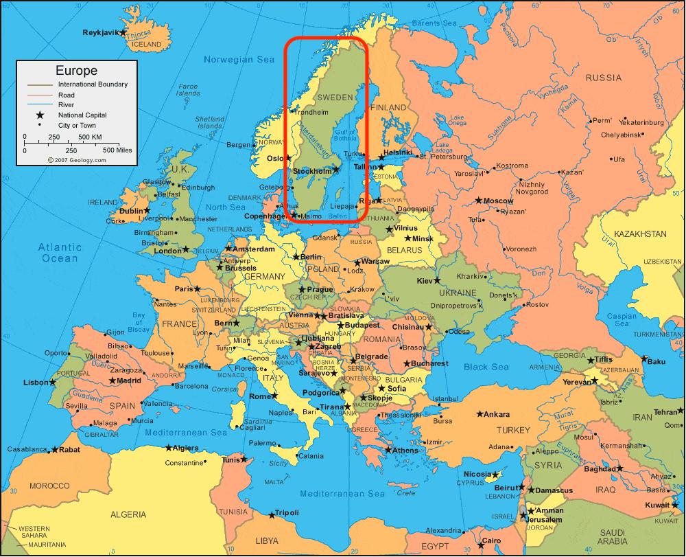 Sverige Europa karta - Karta över Europa Sverige (Norra Europa - Europa)