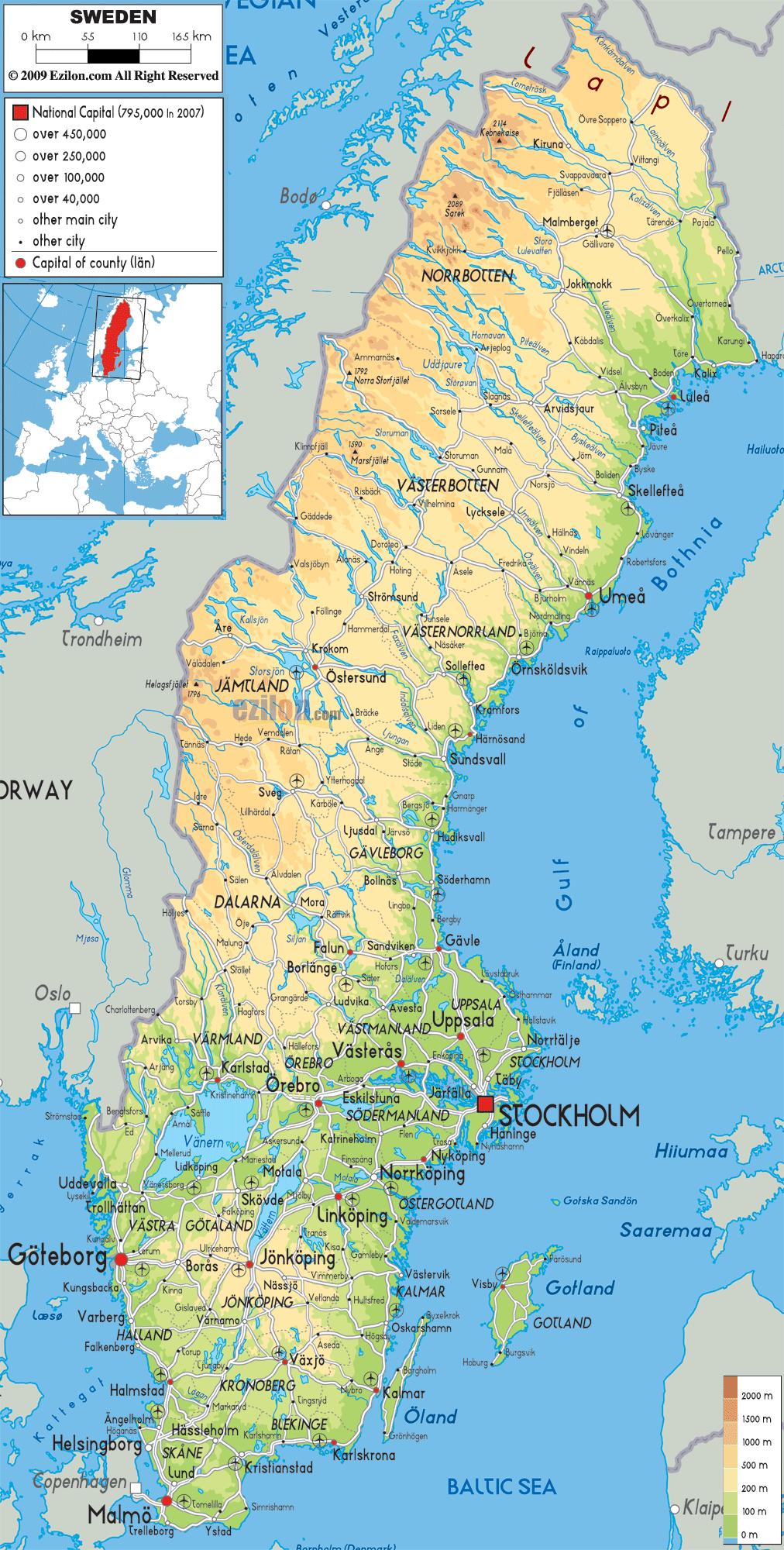 Sverige geografi karta - Geografisk karta över Sverige (Norra Europa