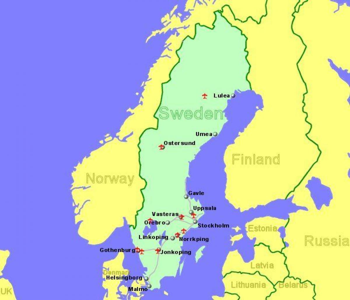 flygplatser sverige karta Flygplatser i Sverige karta   Karta över flygplatser i Sverige 