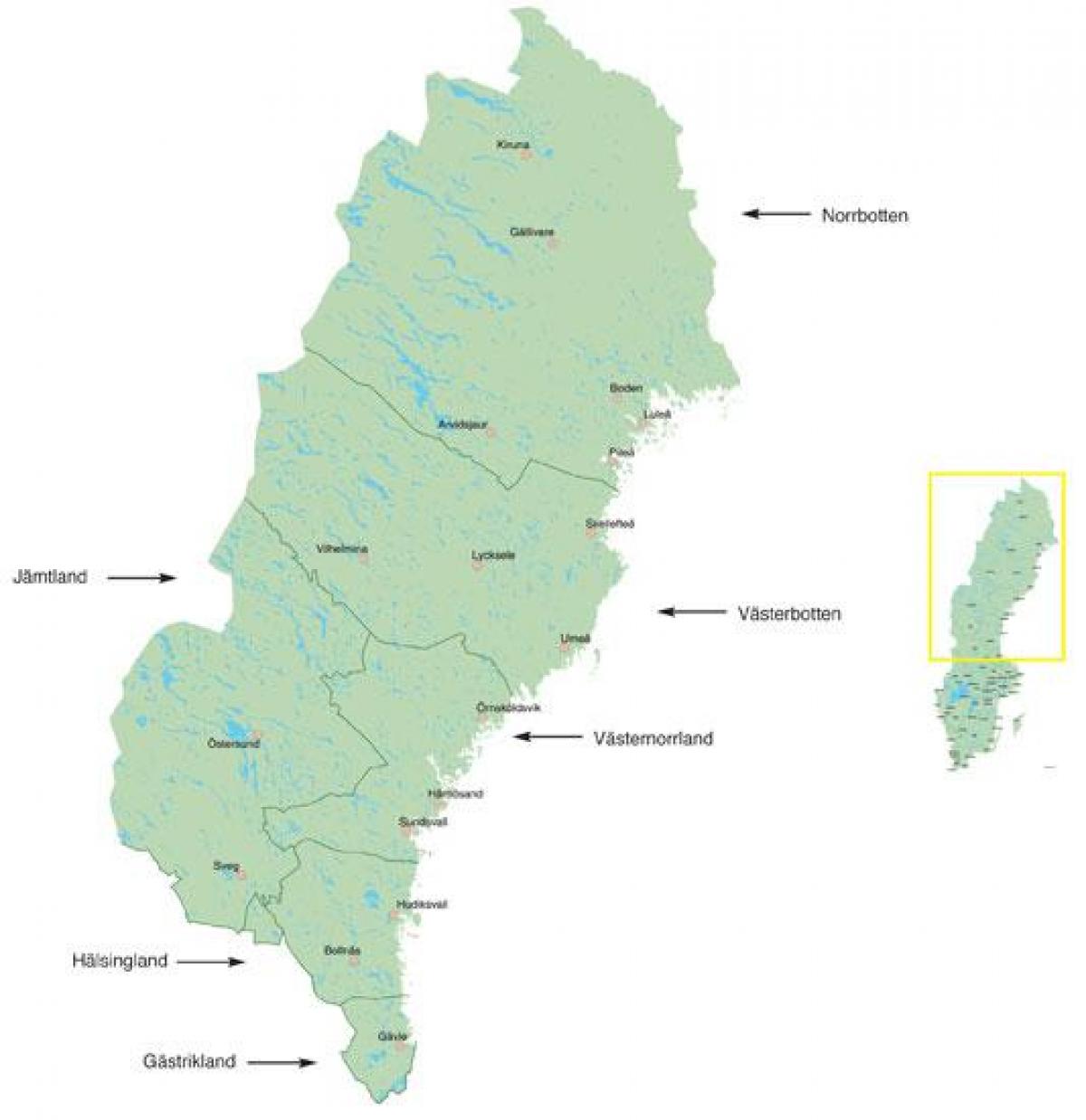 Norra Sverige karta - Karta över norra Sverige (Norra Europa - Europa)