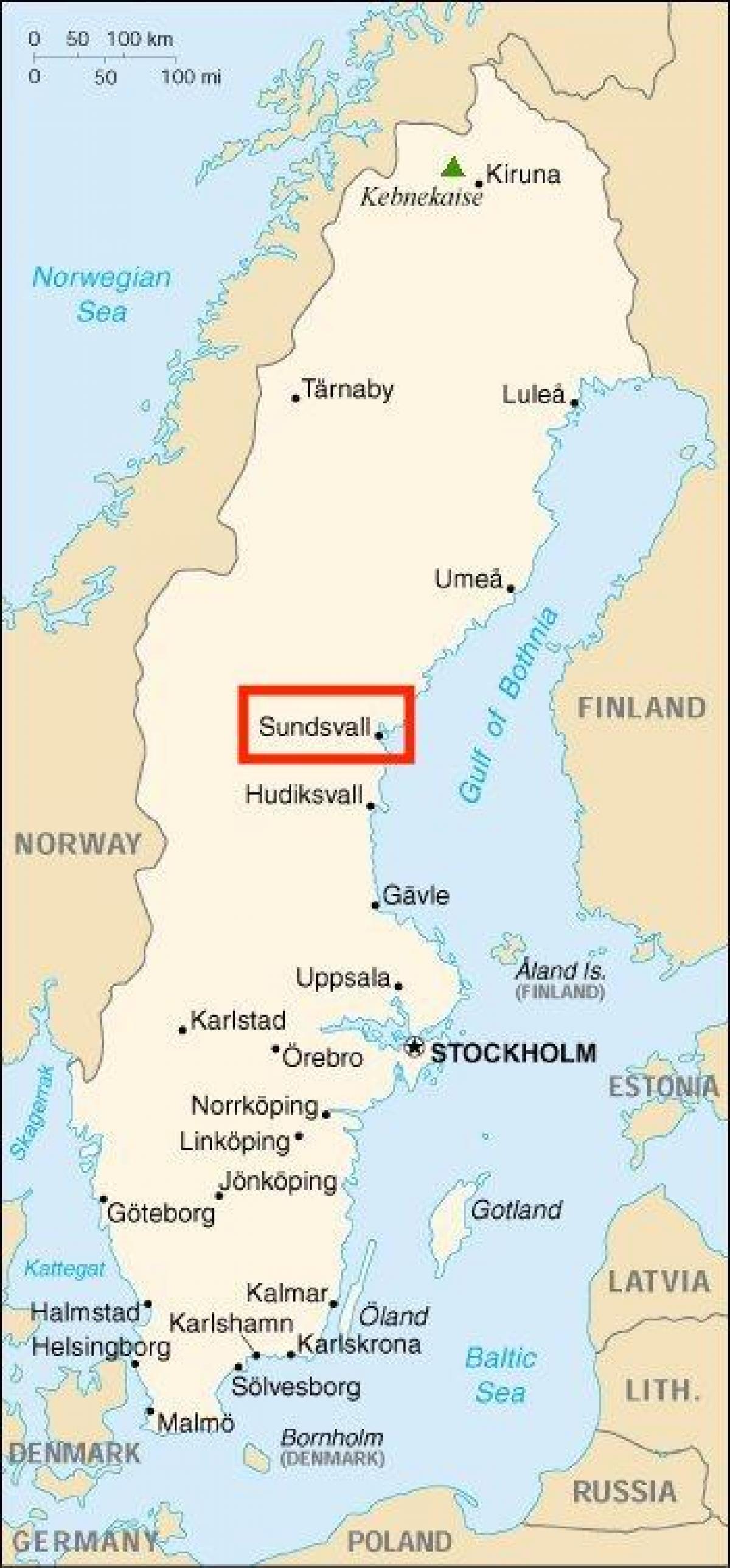 Sundsvall karta - Karta över Sundsvall Sverige (Norra Europa - Europa)