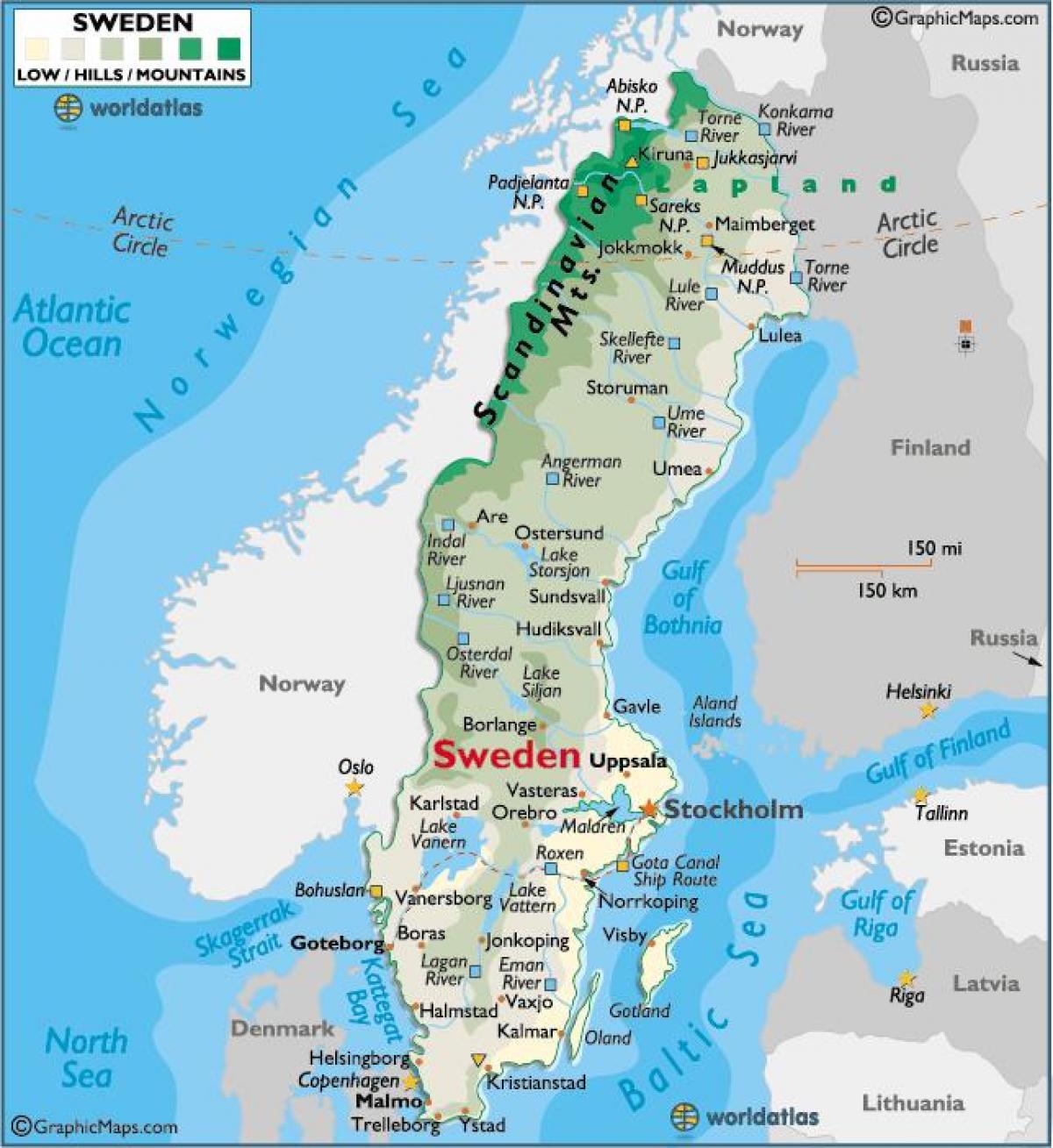 Sverige bergen karta - Bergen i Sverige karta (Norra Europa - Europa)