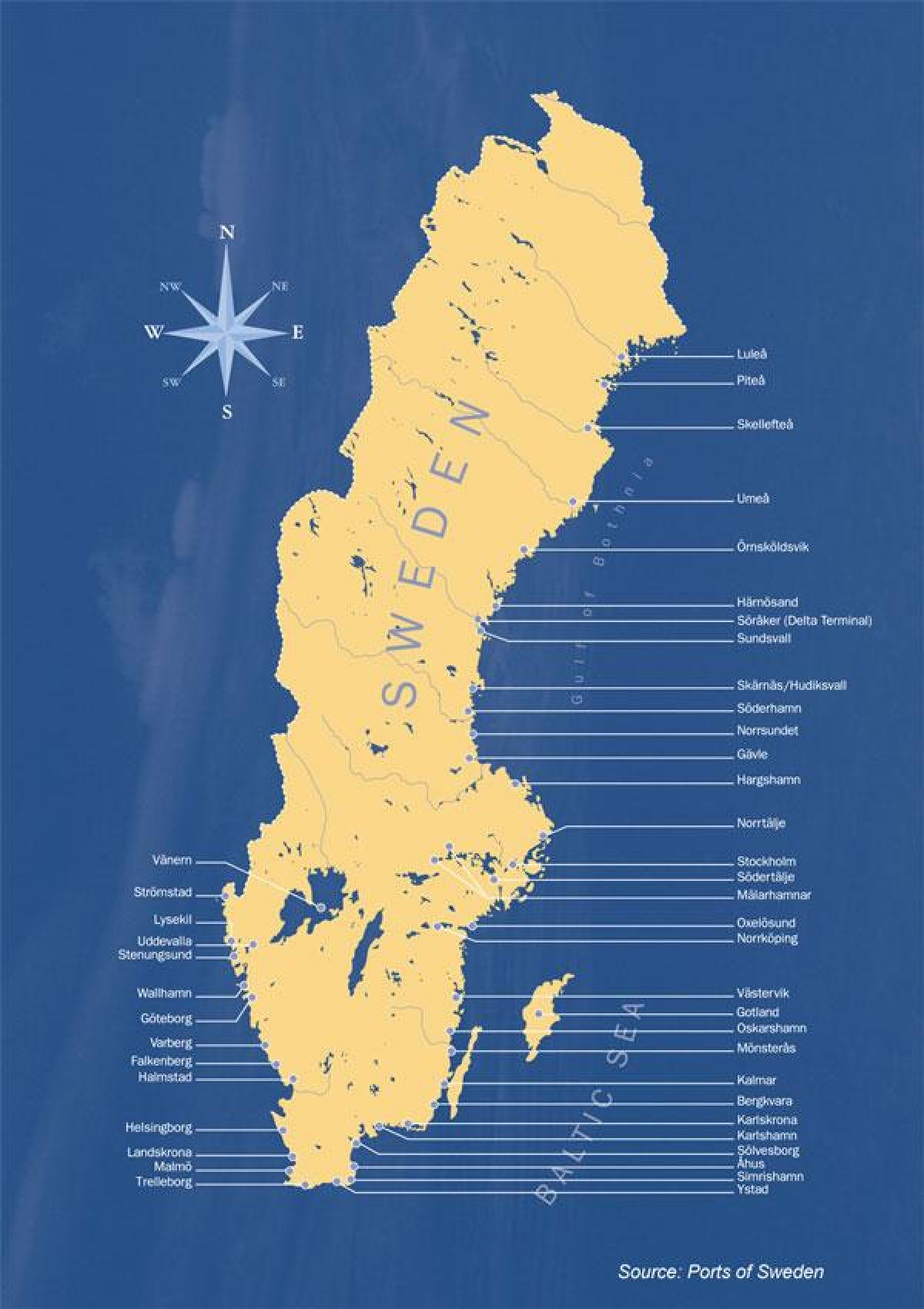 Sverige Hamnar Karta Karta över Sverige Hamnar Norra Europa Europa 