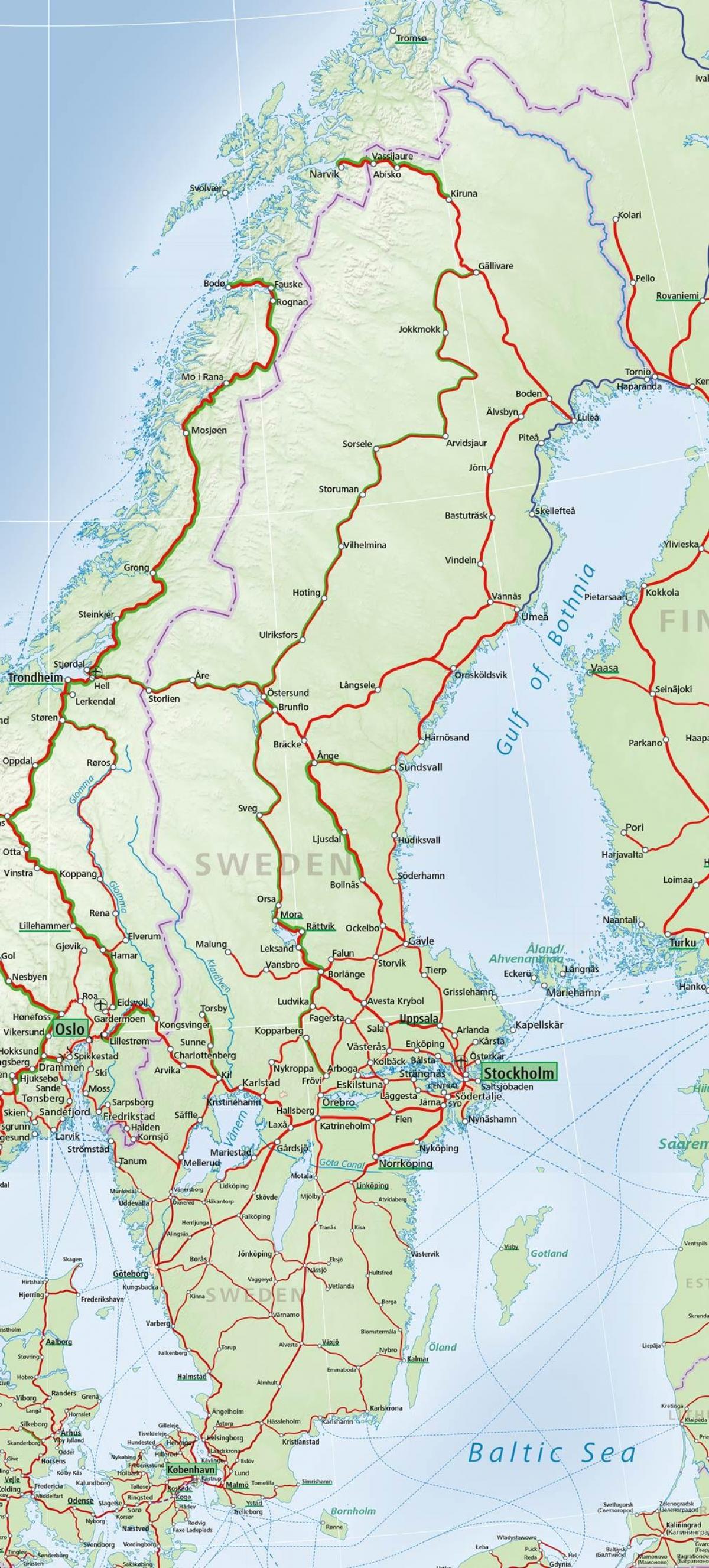Sverige järnväg karta - Järnväg karta över Sverige (Norra Europa - Europa)
