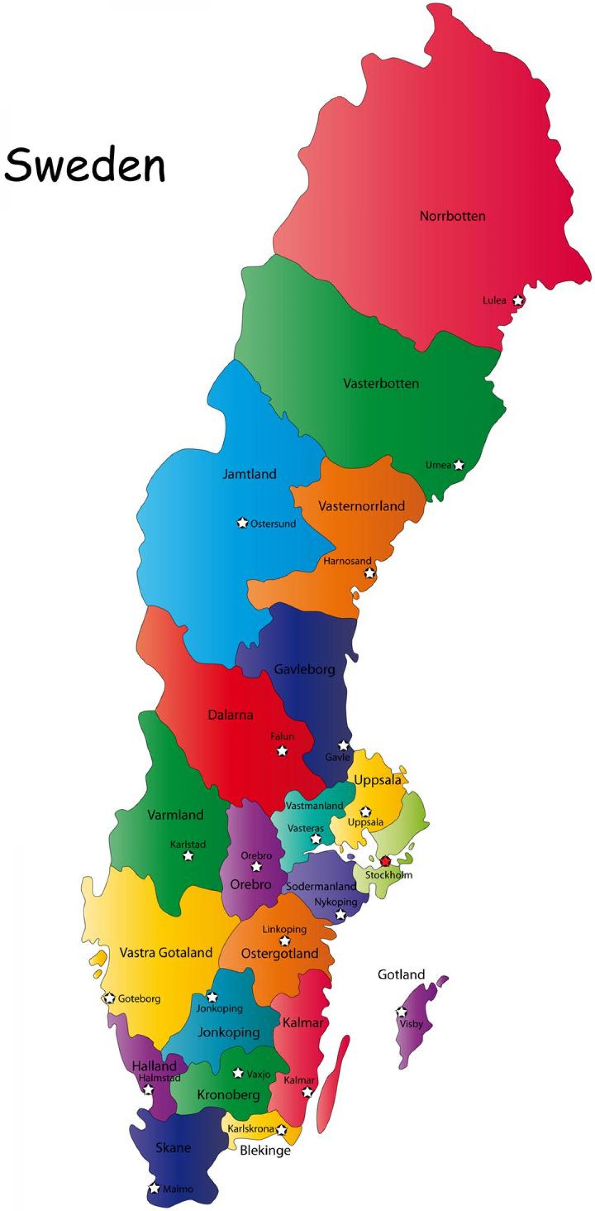Sverige regioner karta - Sverige karta regioner (Norra Europa - Europa)